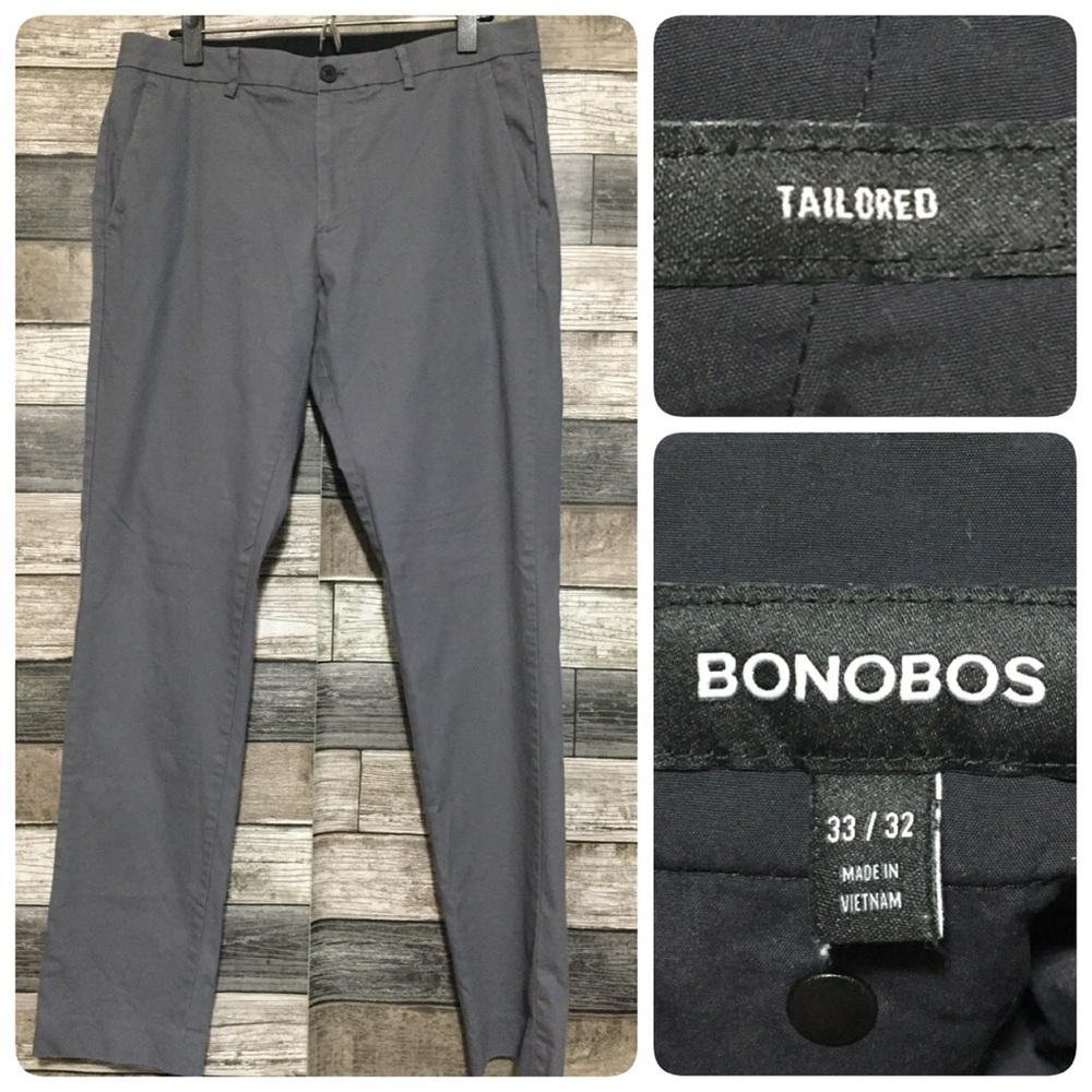 Bonobos Tailored Chino Pants Men’s 33x32 Gray Lightweight 3x Dry